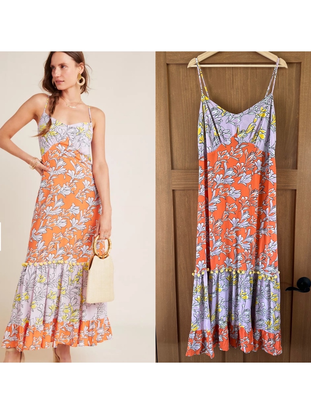 Farm Rio Anthropologie Culebra Maxi Dress Orange & Lilac Floral Women’s Large